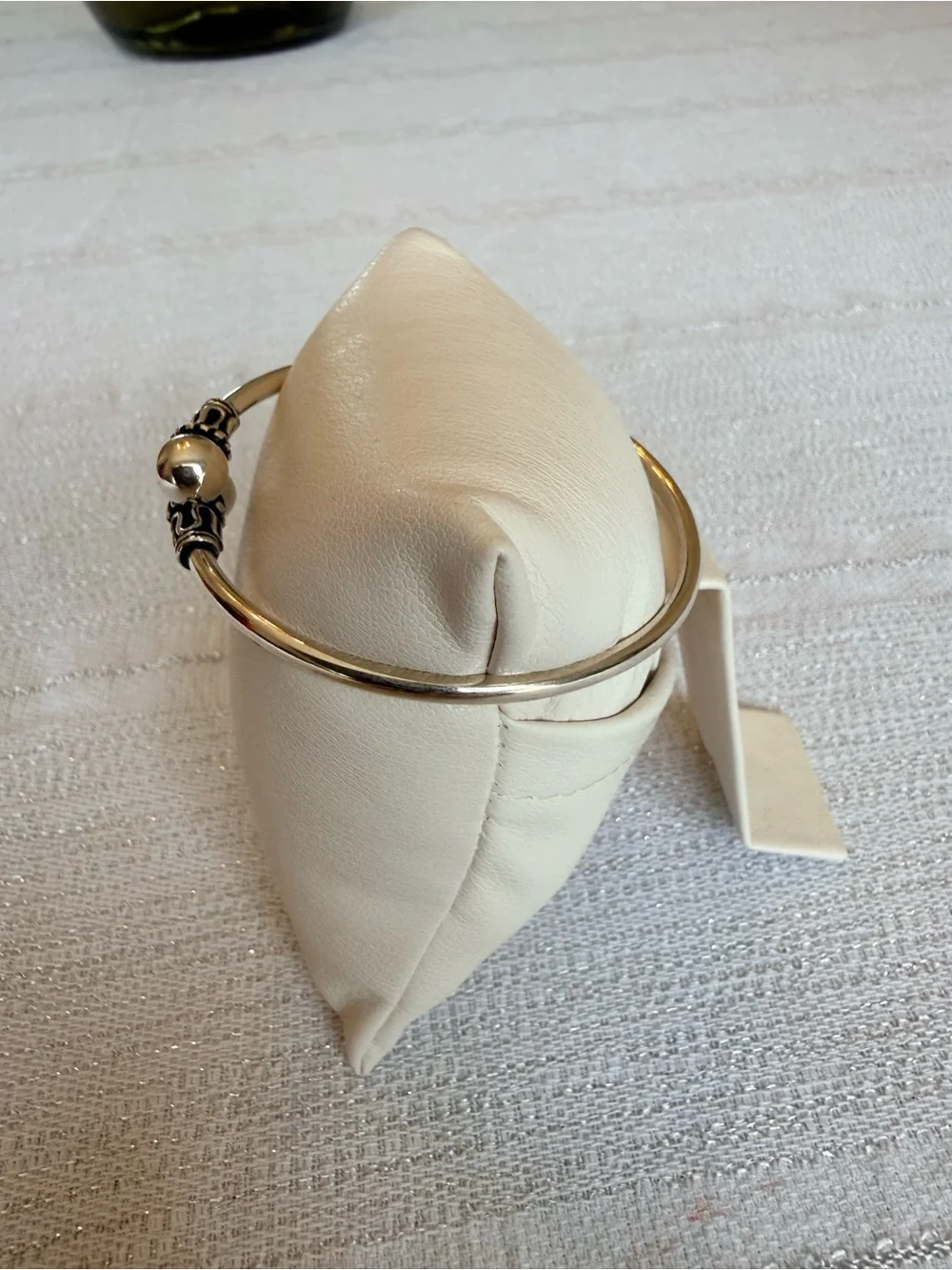 Sterling Silver 950 Hinged Bangle Bracelet with Decorative Bead Accents